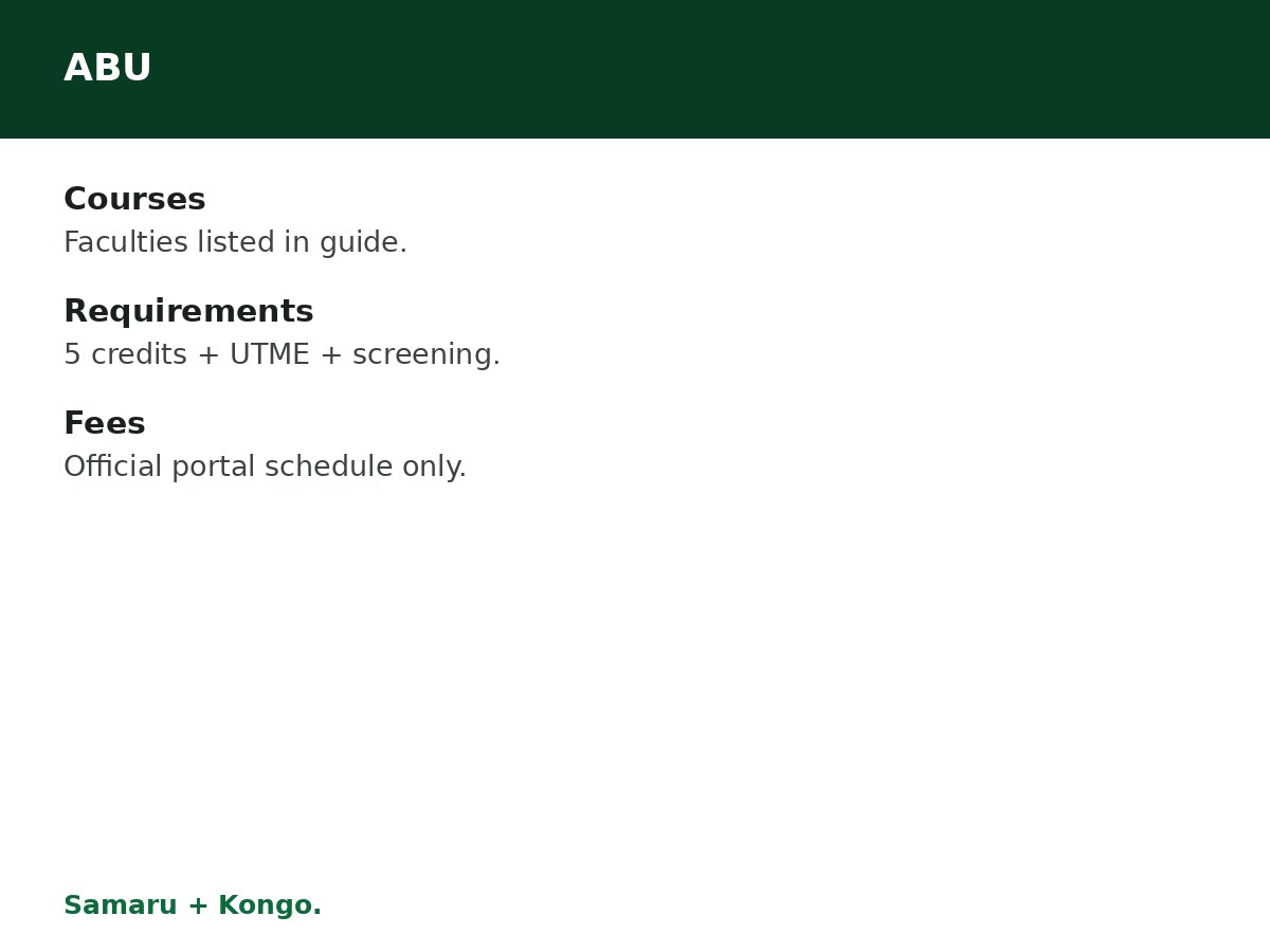 Ahmadu Bello University, Zaria (ABU) Courses, Requirements and School Fees process graphic