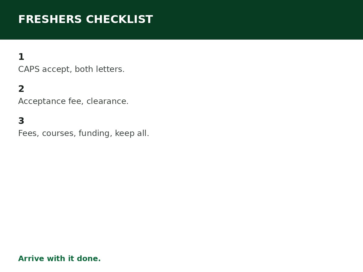 Freshers Checklist After Admission process graphic
