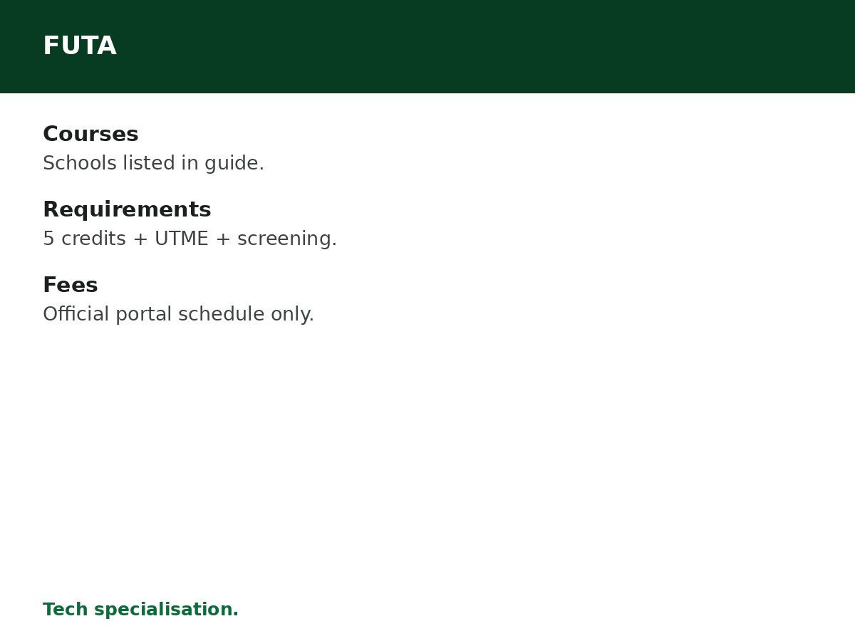 Federal University of Technology, Akure (FUTA) Courses, Requirements and School Fees process graphic