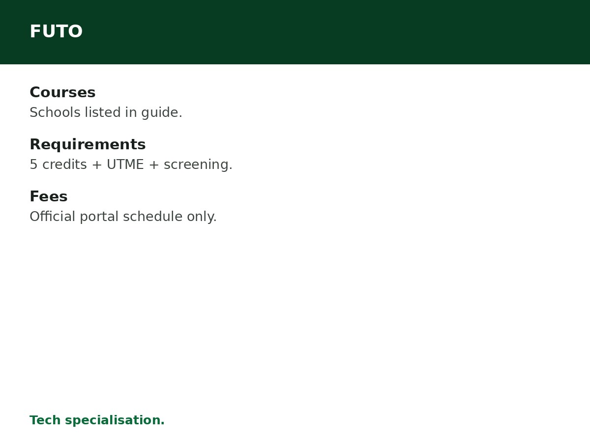 Federal University of Technology, Owerri (FUTO) Courses, Requirements and School Fees process graphic