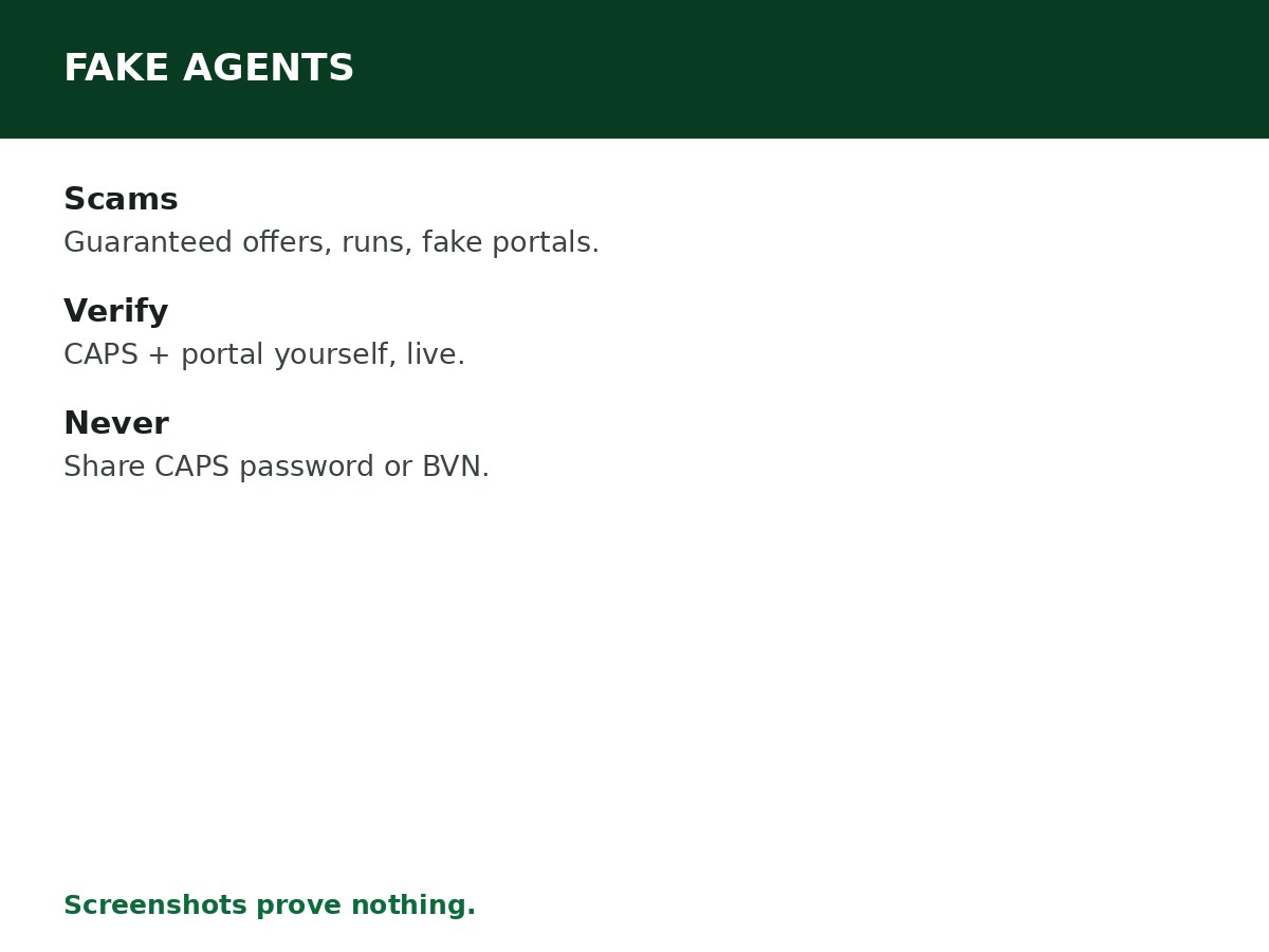 How to Avoid Fake Admission Agents (The Red Flags & Verification Rules) process graphic
