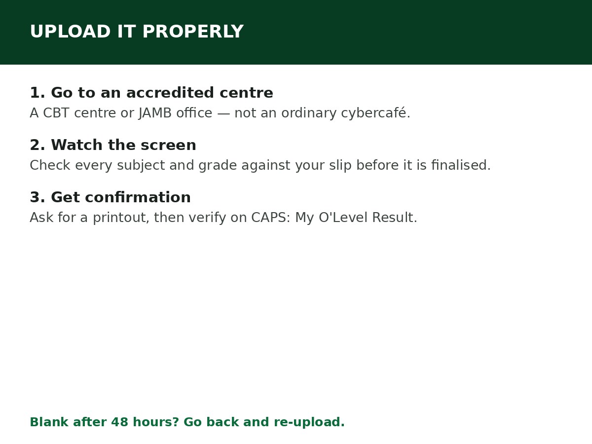 How to Upload O’Level Result on JAMB CAPS process graphic