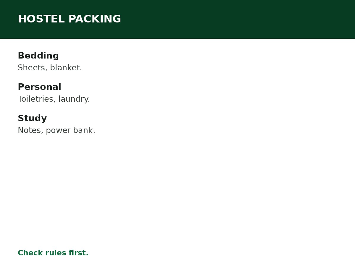 University Hostel Packing List process graphic