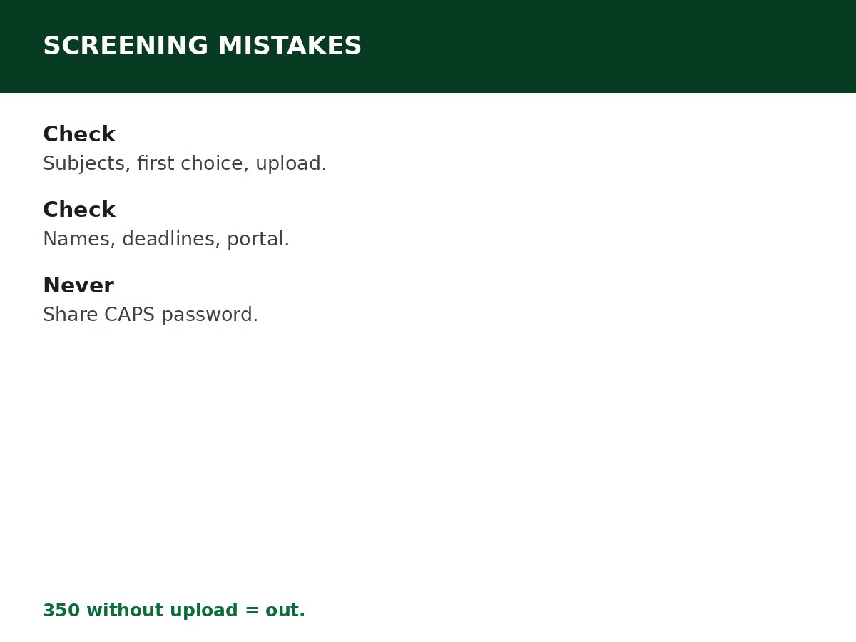 University Screening Mistakes That Can Cost You Admission process graphic